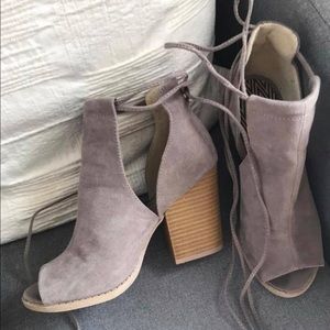 Taupe booties with tie detail